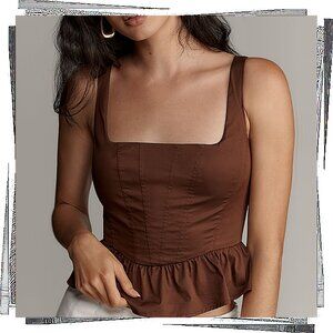 NWT: Brown Fitted Square Neck Sleeveless Peplum Top (XS) by Mare Mare